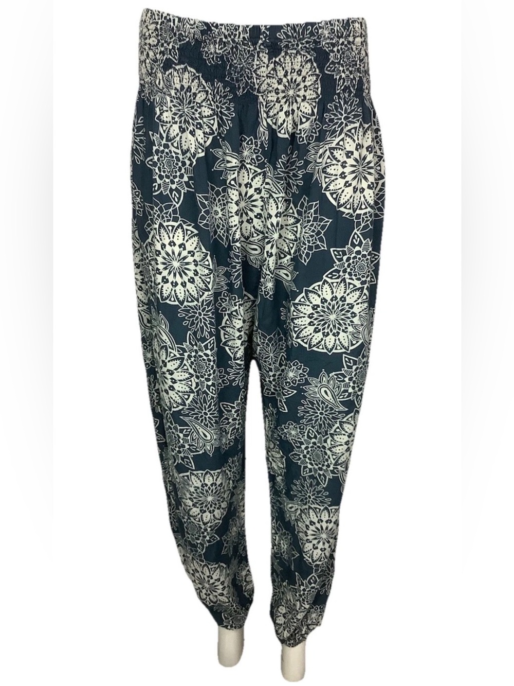 Lotus and Luna One Size Havana Harem Travel Casual Boho Yoga Pants Blue Rayon